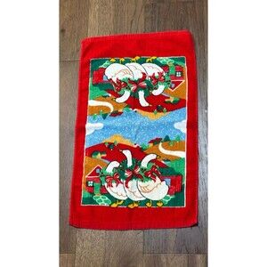 Vintage Country Geese Christmas Kitchen Towel Franco Red Cotton